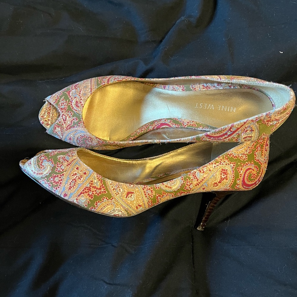 Pink Paisley Peep-Toe Heels